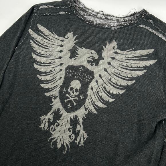 VTG y2k Men's Reversible Affliction Thermal Waffle Knit Long Sleeve Shirt Sz L - Picture 7 of 10